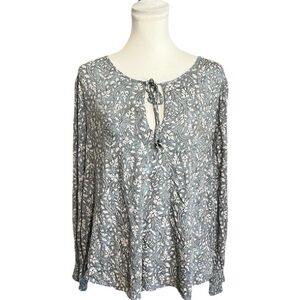 Lucky Brand Blouse Size XL Floral Multicolor Tie Front Boho Keyhole Festival Top